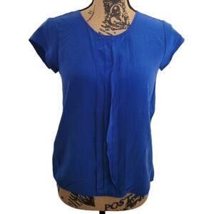XS Max Studio 100% silk royal blue short sleeve pleated blouse